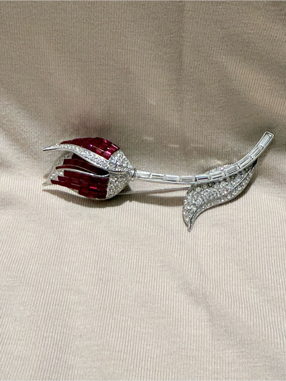 Vintage Nolan Miller- Red & Silver brooch